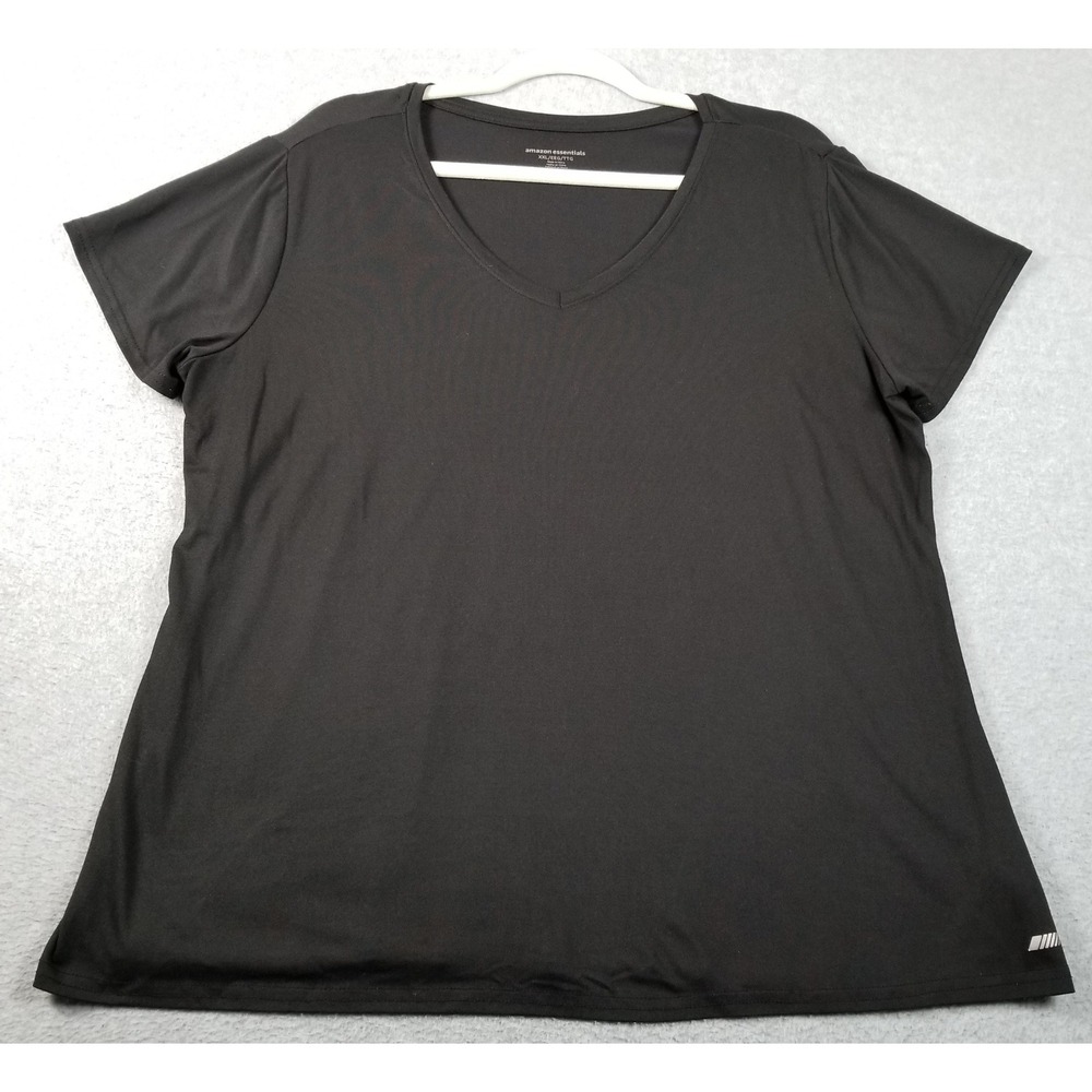 Amazon Essentials T-Shirt Womens XXL 2XL Black V-Neck Activewear Performance Top